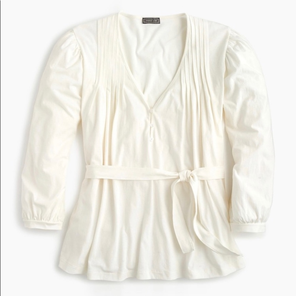 J Crew Point Sur Pleated Tie Waist Blouse- S